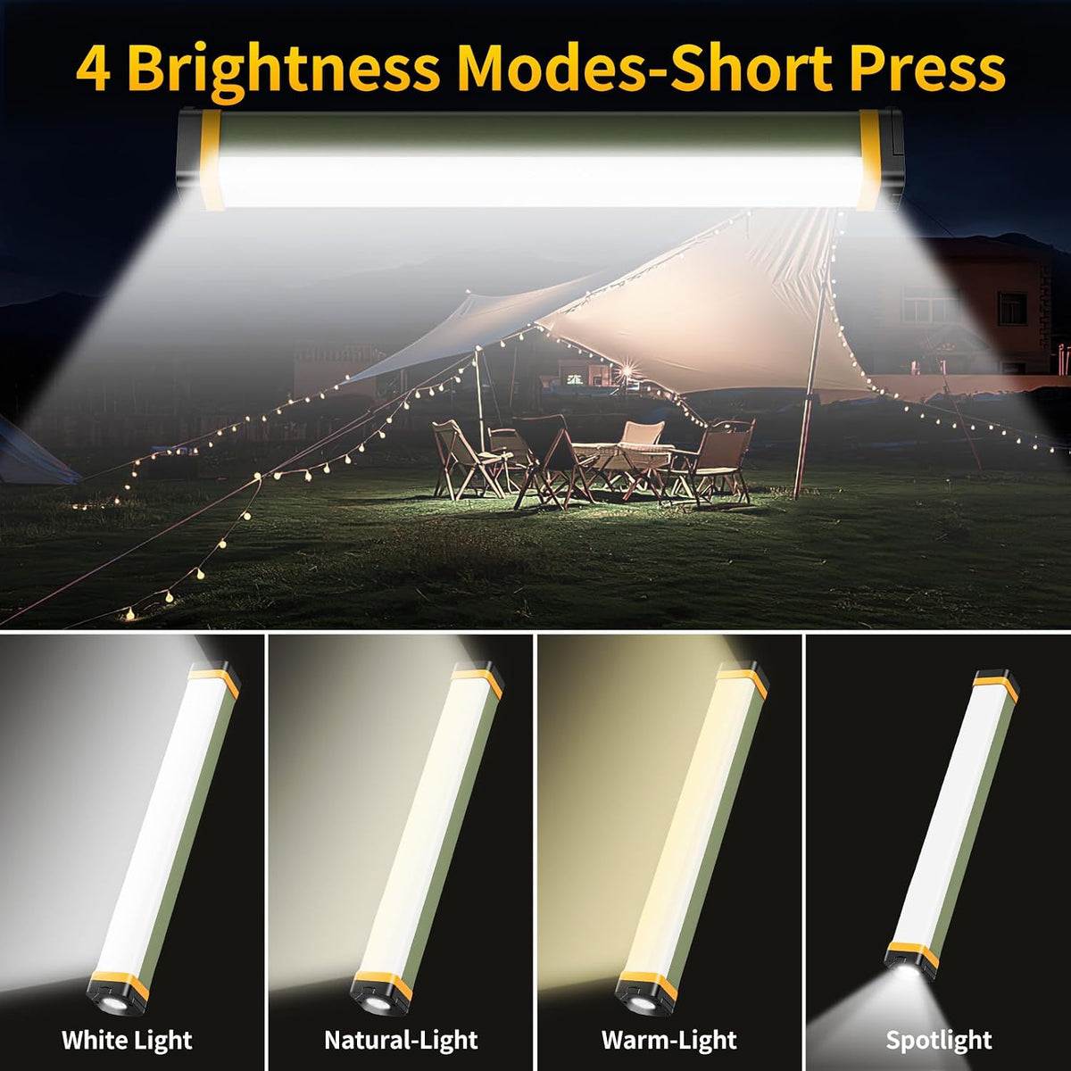 Camping Light,  Rechargeable Magnetic Light 4 Modes Tent Light USB Rechargeable Camping Lantern, 3600Mah 2000Lumens Power Bank Emergency Light for Outdoor Camping, Power Outage