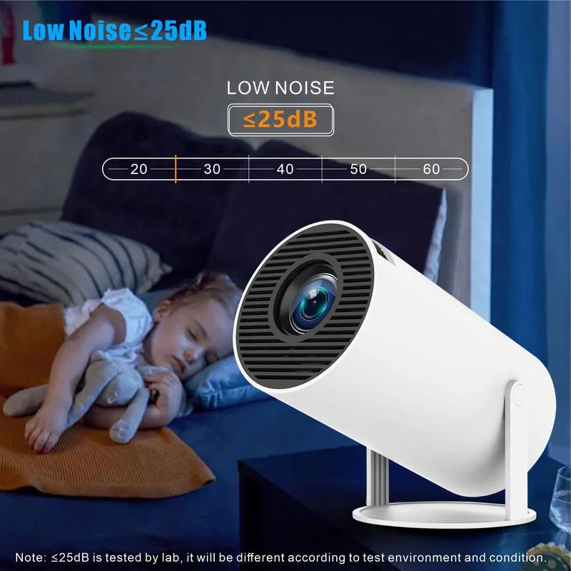 Quiet 25dB projector for van life, perfect for kids' bedtime in camper vans or cozy indoor spaces.