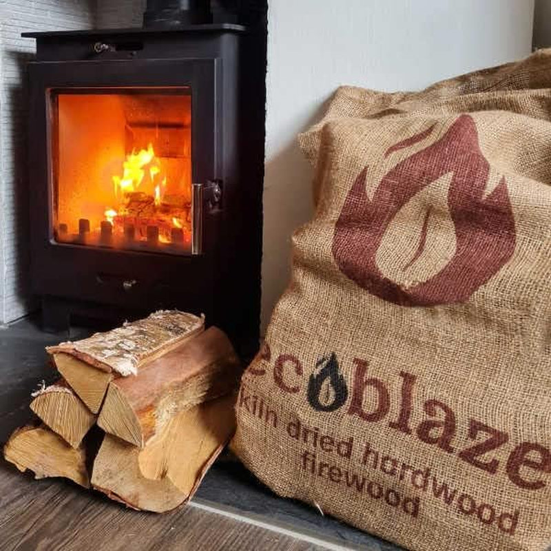 Kiln-Dried Birch Firewood Logs – 50L Hessian Sack – birch logs and sack detail