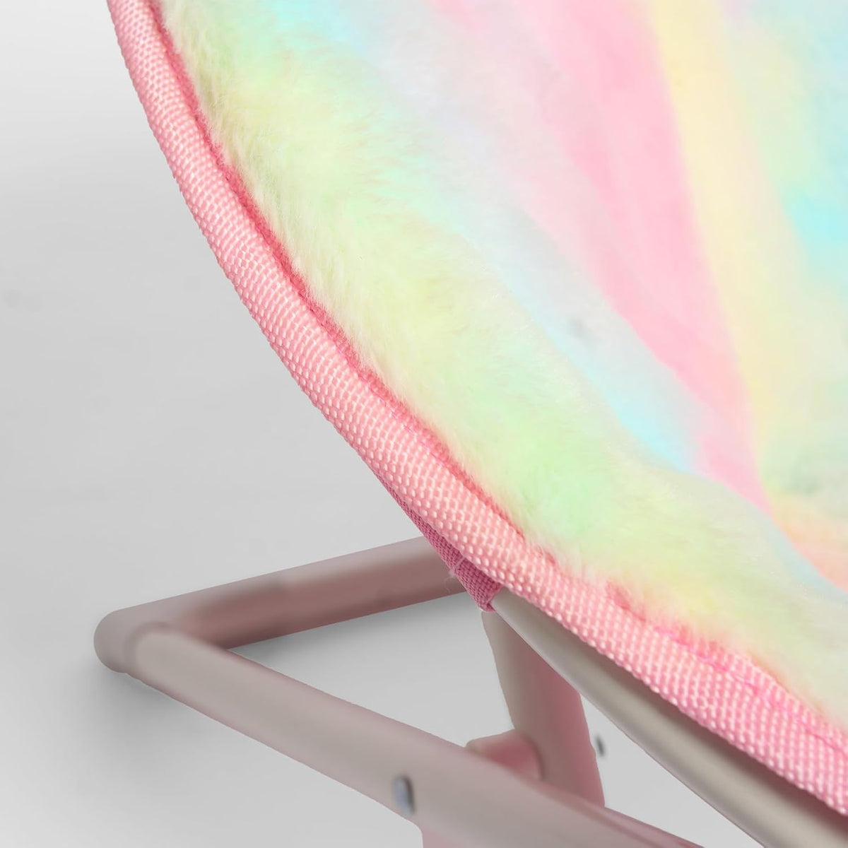 Kids' Tie-Dye Folding Moon Chair – fabric trim and frame close-up