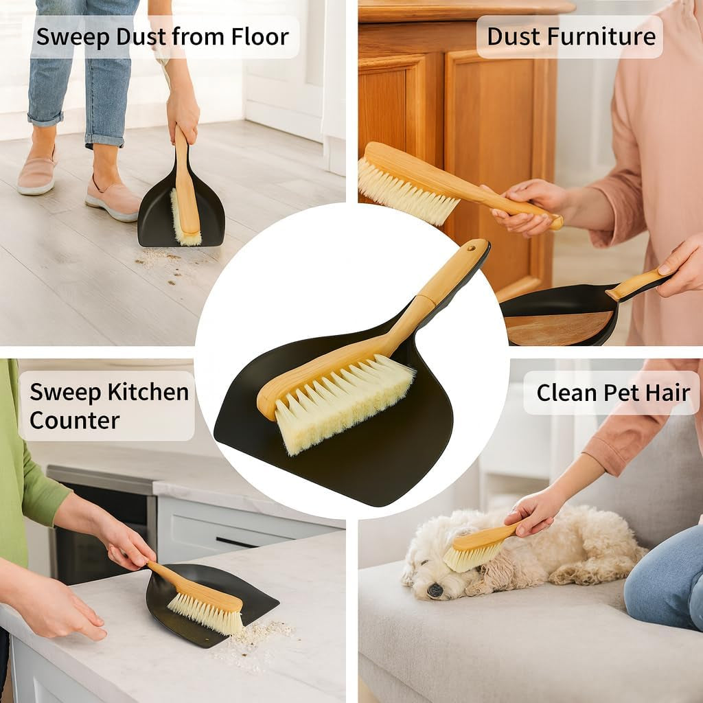 BEST HOUSE | Bamboo Dustpan & Brush Set | Eco Friendly | Sturdy Bamboo Handle | Kitchen and Household Cleaning
