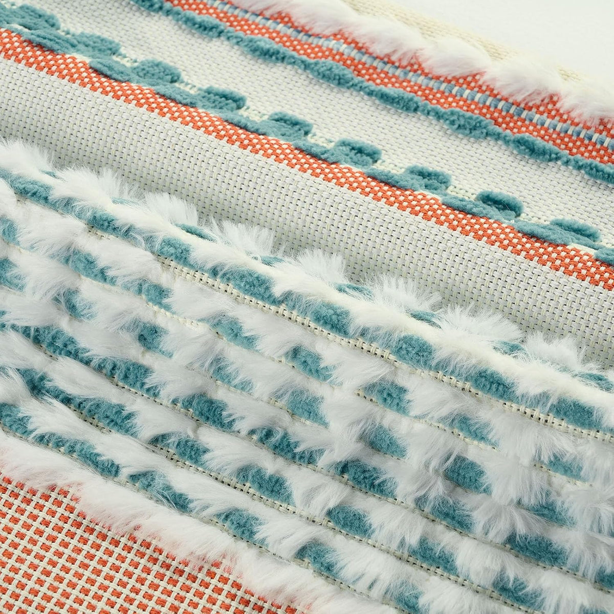 Teal Tufted Cushion Covers – Pair, 45 × 45cm – raised chenille weave close-up