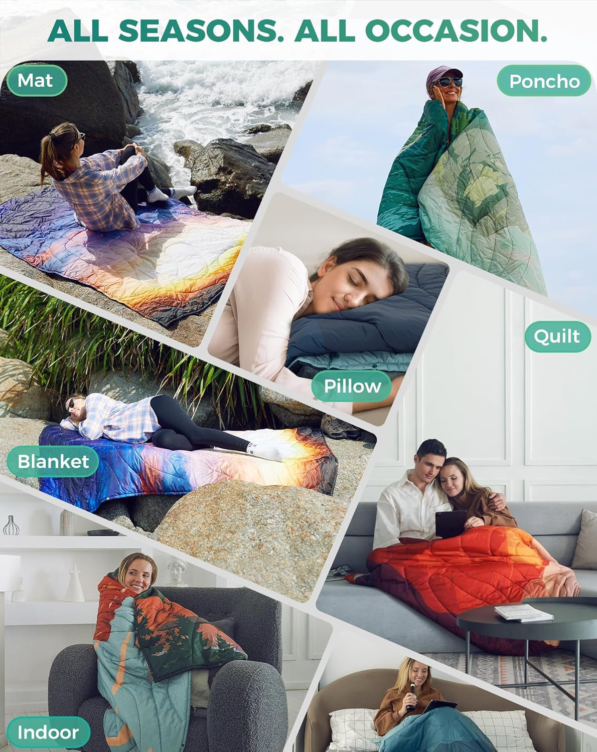 Versatile van life quilt, poncho, mat & blanket for outdoor adventures and cozy indoor use