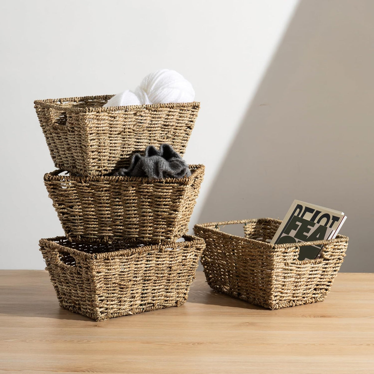 Nesting Seagrass Storage Baskets – Set of 4 – baskets holding books and accessories