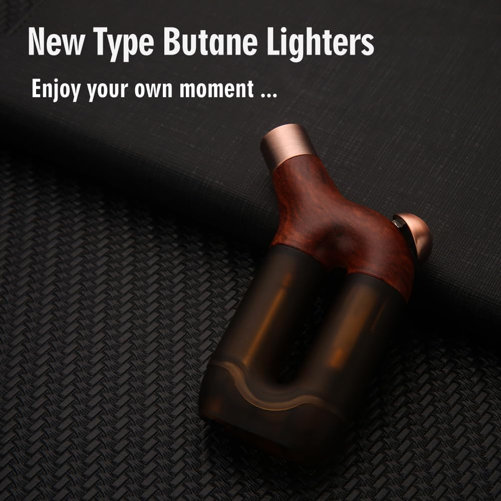 Torch Lighter Single Jet Flame Butane Lighters Refillable Torch Lighters Adjustable Gas Lighter Windproof Lighters Gift for Men BBQ Grill Camping without Gas (Wood Grain Brown)