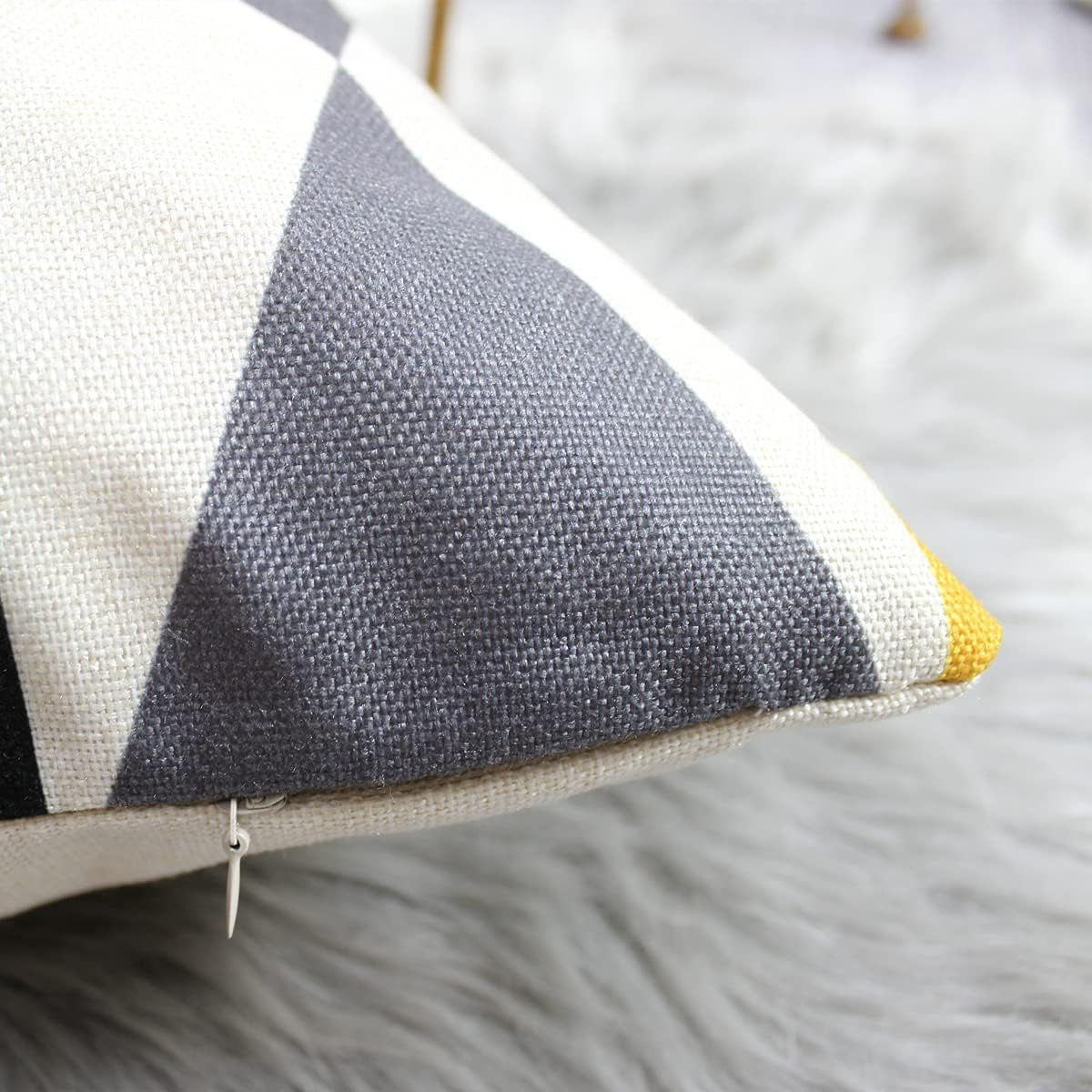 Yellow & Grey Geometric Cushion Covers – 4 Pack, 45cm – hidden zip detail