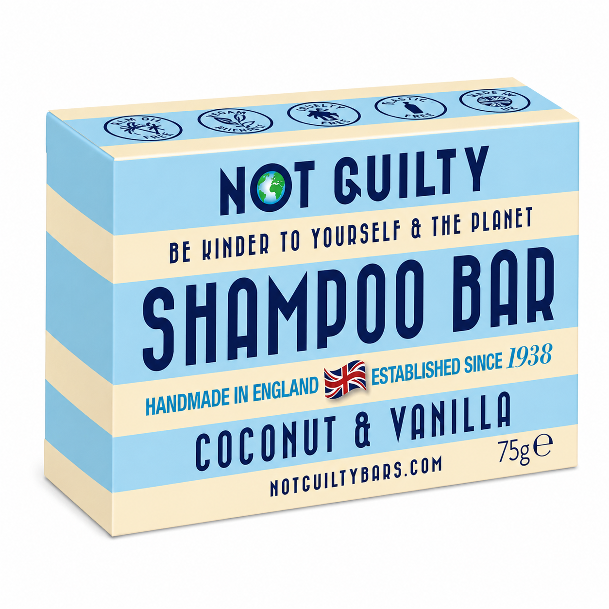Not Guilty Coconut & Vanilla Shampoo Bar, plastic-free, handmade in England, van life essentials