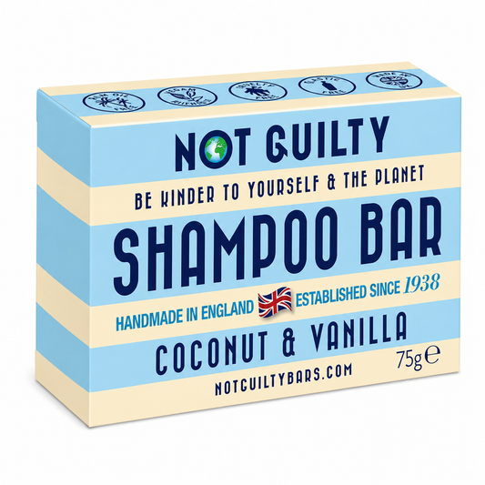 Not Guilty Coconut & Vanilla Shampoo Bar, plastic-free, handmade in England, van life essentials