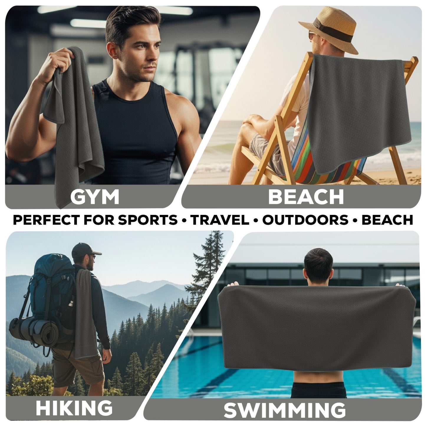 Versatile quick-dry towel for gym, beach, hiking & swimming – ideal for van life, travel & outdoor adventures