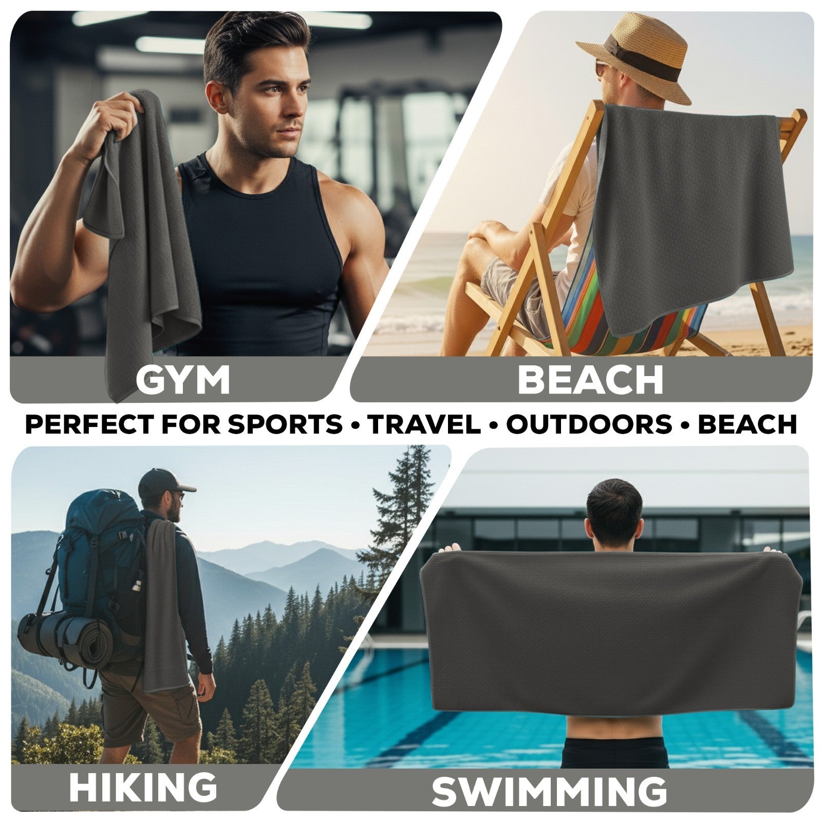 Versatile quick-dry towel for gym, beach, hiking & swimming – ideal for van life, travel & outdoor adventures