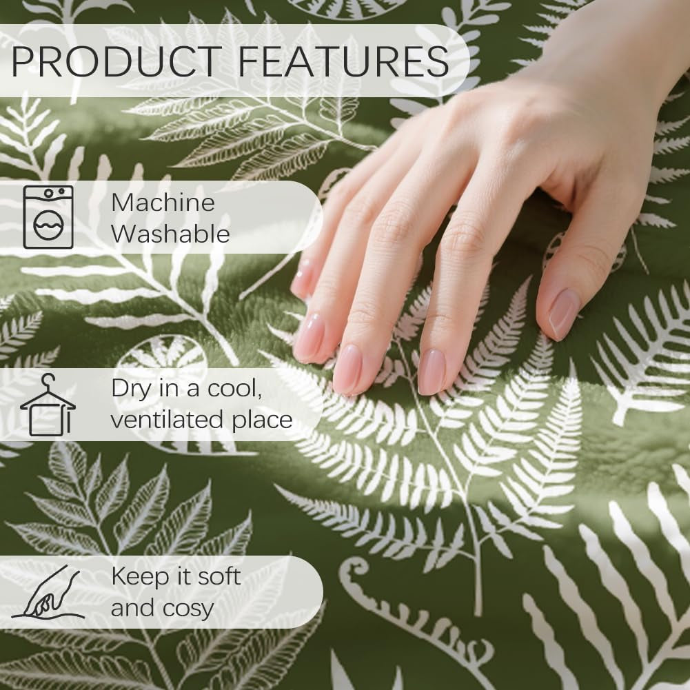 Green Fern Flannel Throw – 150 × 130cm – washing and care illustration