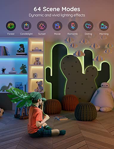 Kids room with cactus wall light, 64 scene modes for van life ambiance, cozy play space with LED lighting