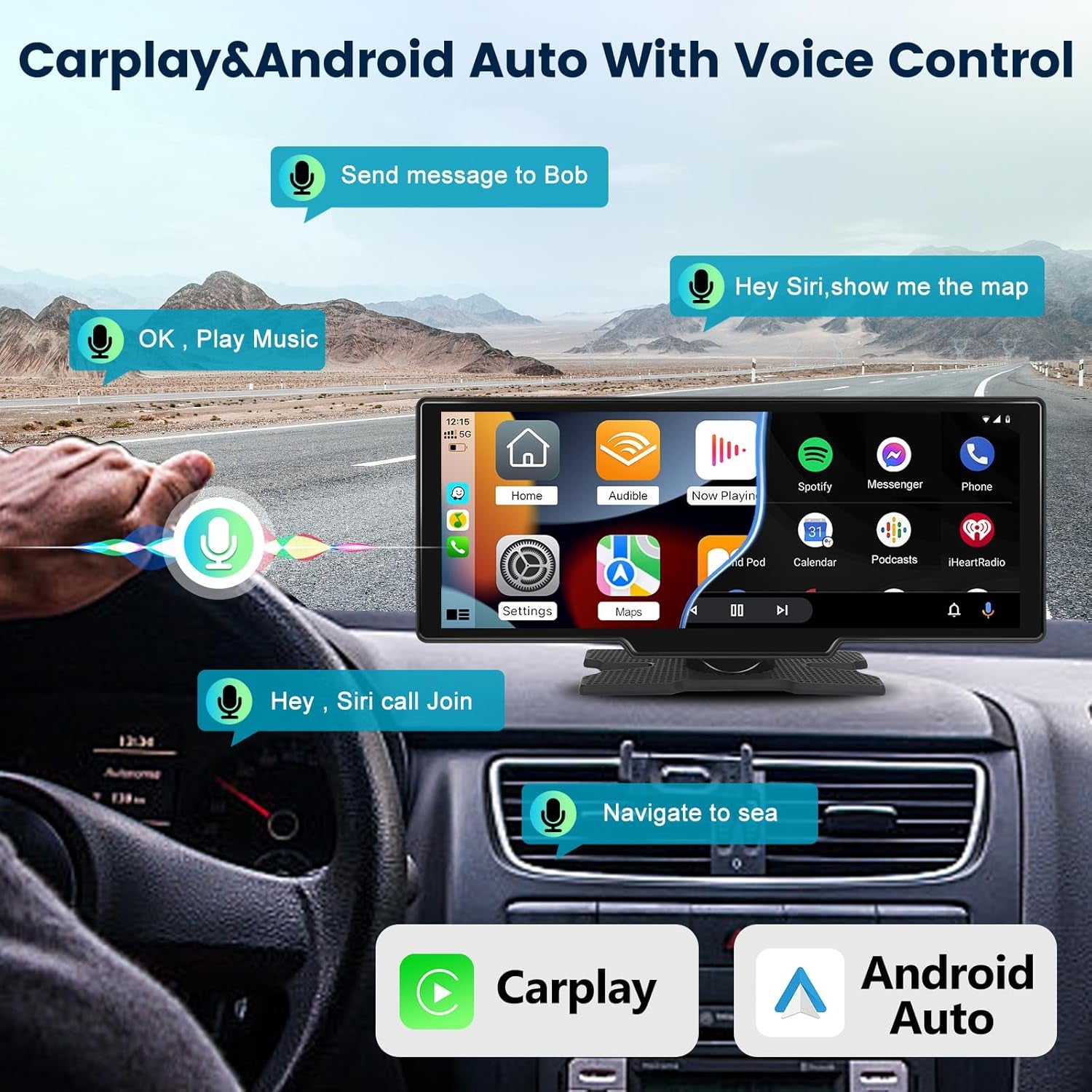Carplay & Android Auto voice control dash display for van life road trips with Siri commands