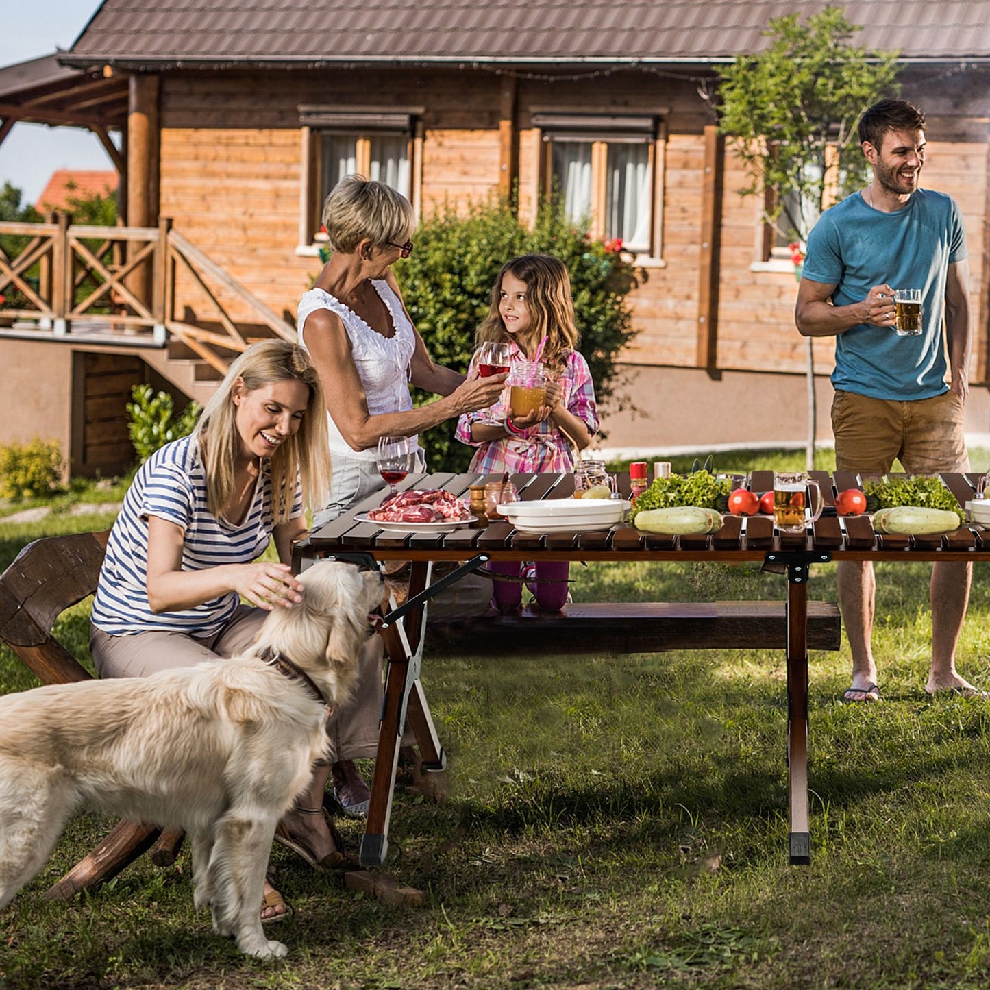 Portable folding picnic table for outdoor family gatherings, BBQs, and van life adventures