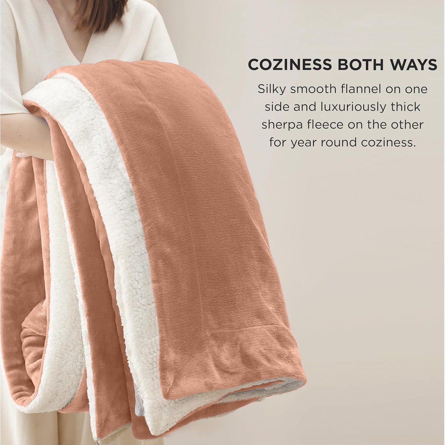 Cozy two-sided blanket: soft flannel and plush sherpa fleece for van life comfort