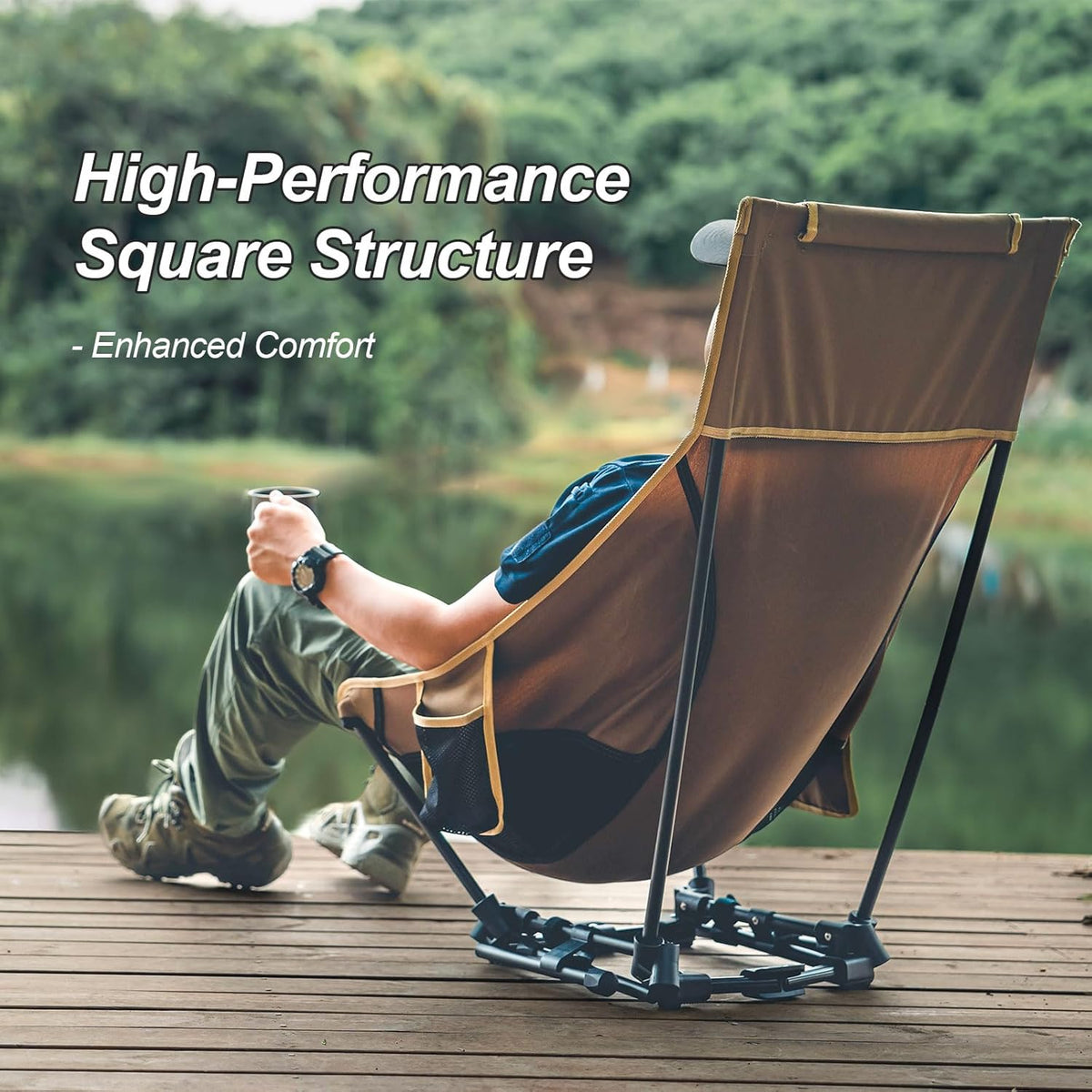 Dragonhide Oversized Camping Chair with Pillow Design, Comfortable Widened Seat Folding, 275 Lbs Capacity