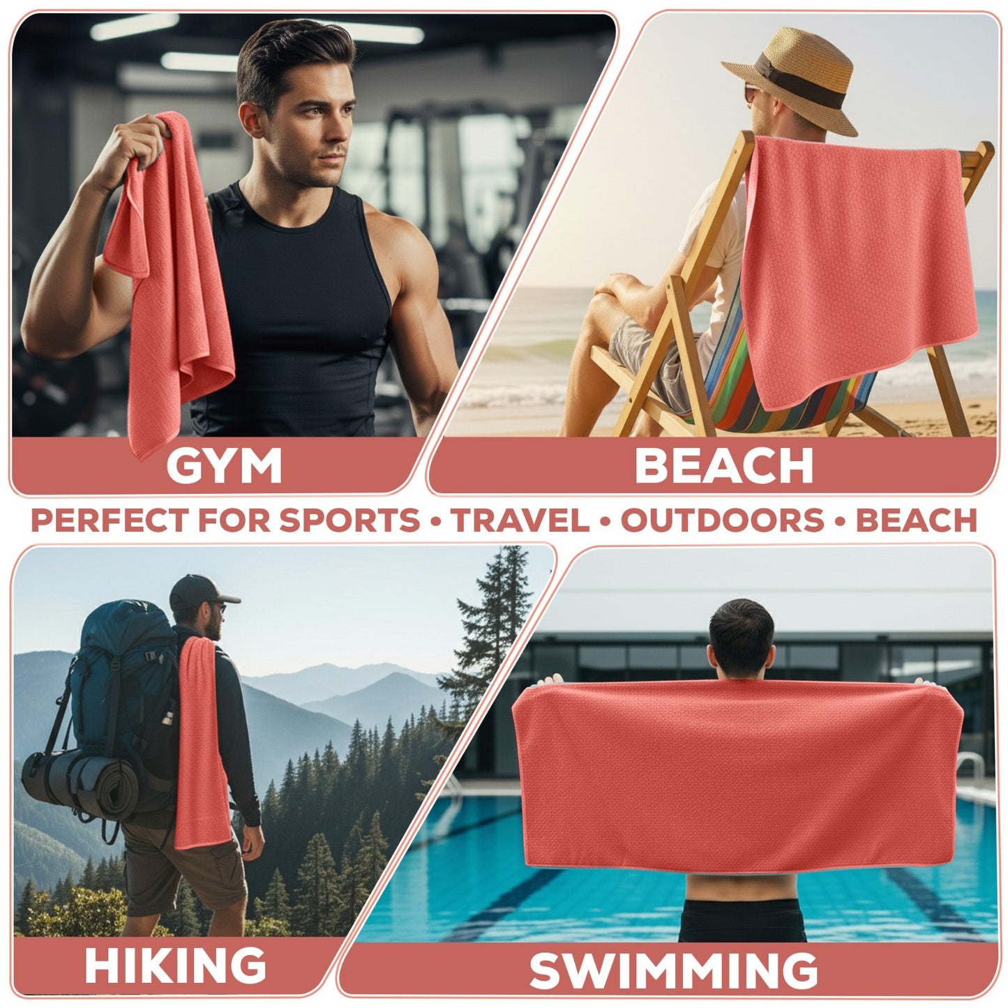 Quick-dry travel towel for gym, beach, hiking, swimming — perfect for van life, sports & outdoor adventures