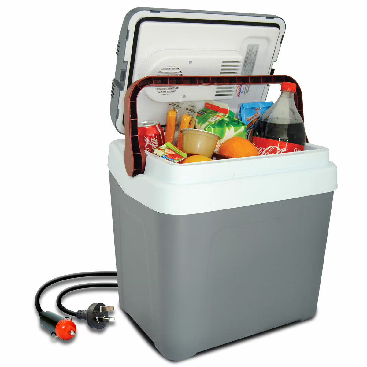 12V Electric Cooler 24L, Cool/Warm Box with Adjustable Strap in Grey