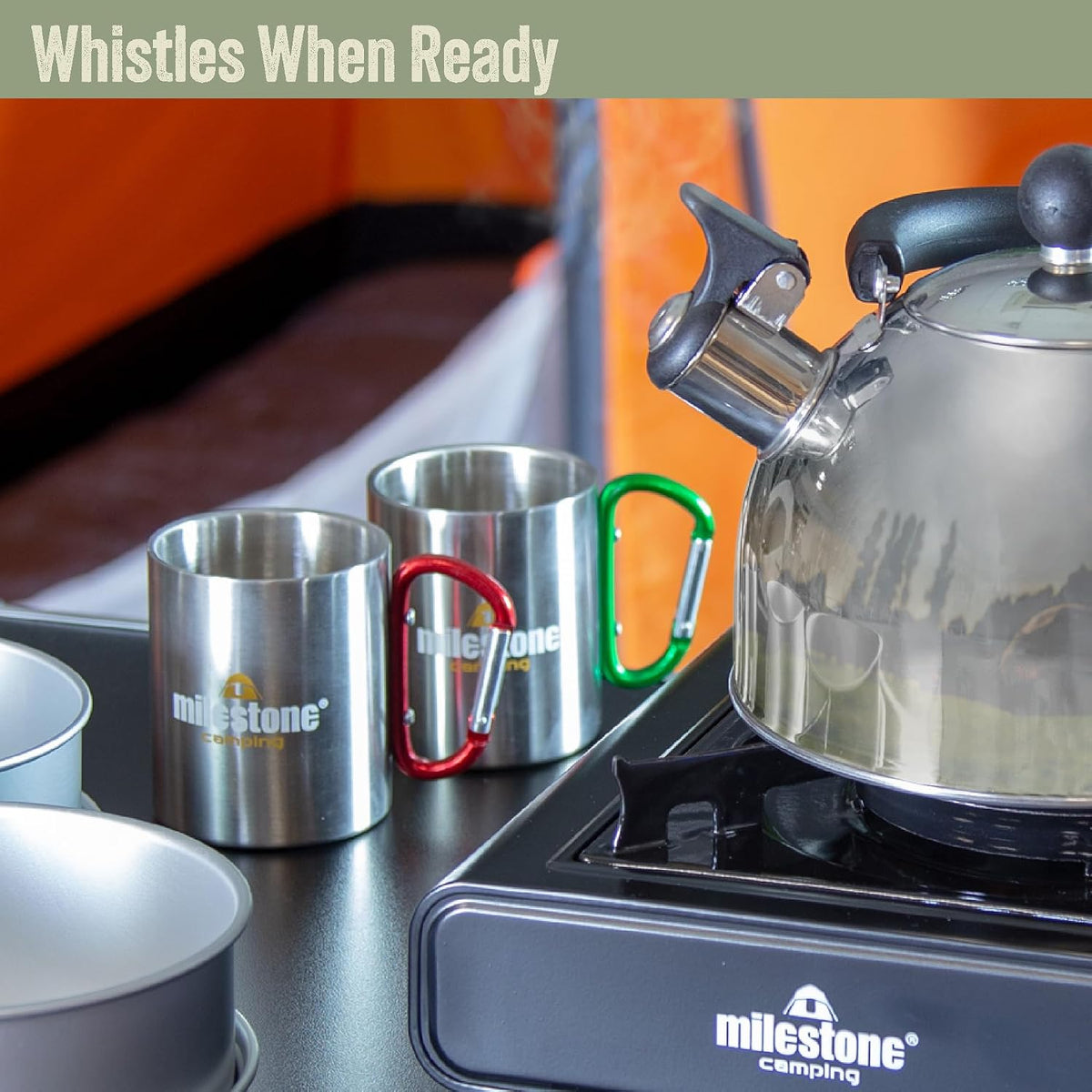 2L Stainless Steel Whistling Camping Kettle – whistling spout and handle