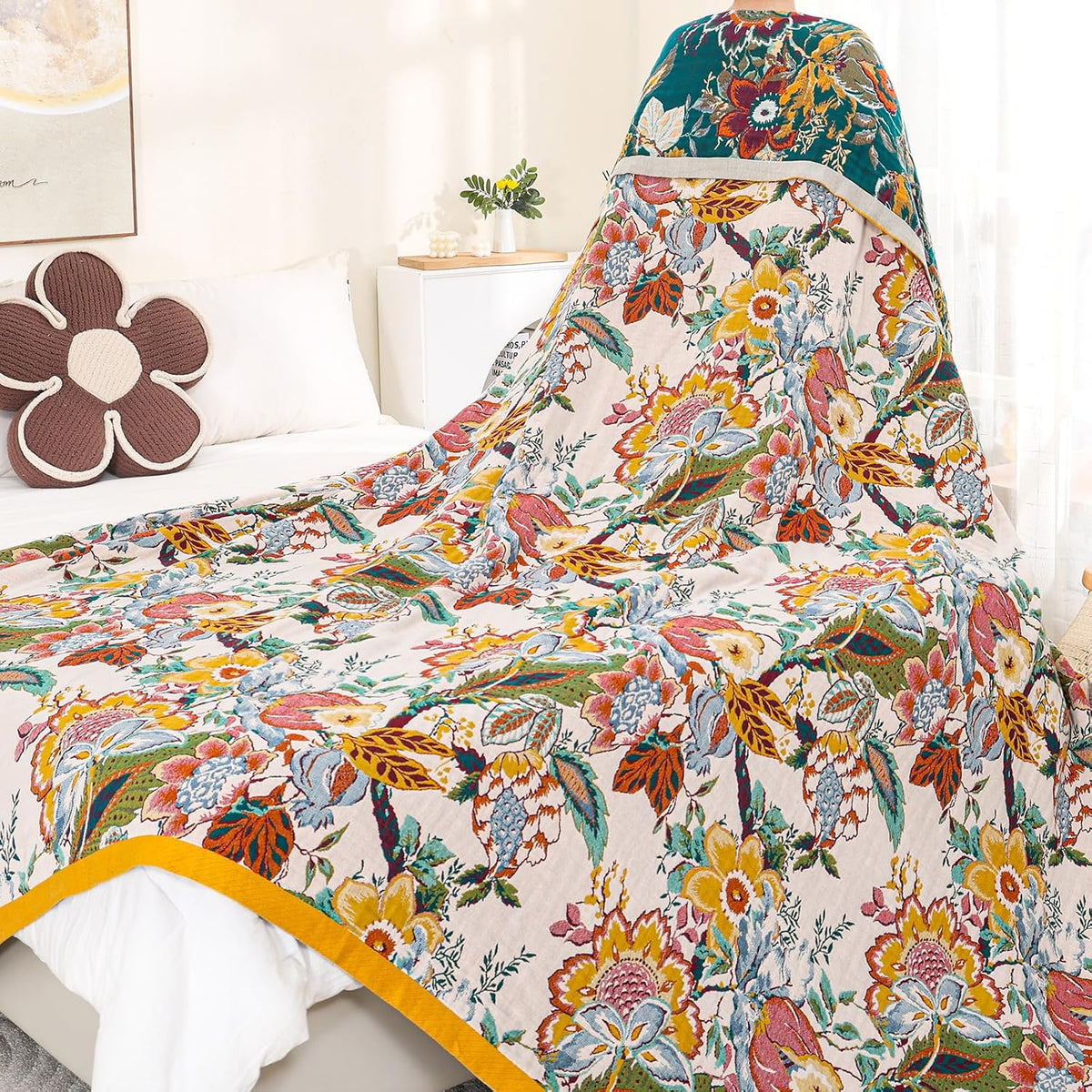 100% Cotton Sofa Throw Blanket,Double-Sided Bedspreads Double Size