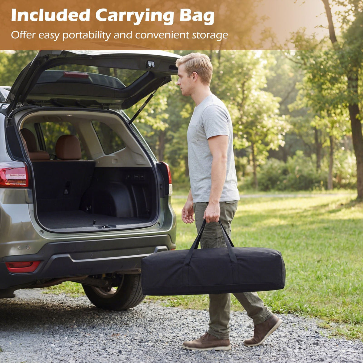 Pine Wood Roll-Up Camping Table with Carry Bag – table bag being carried