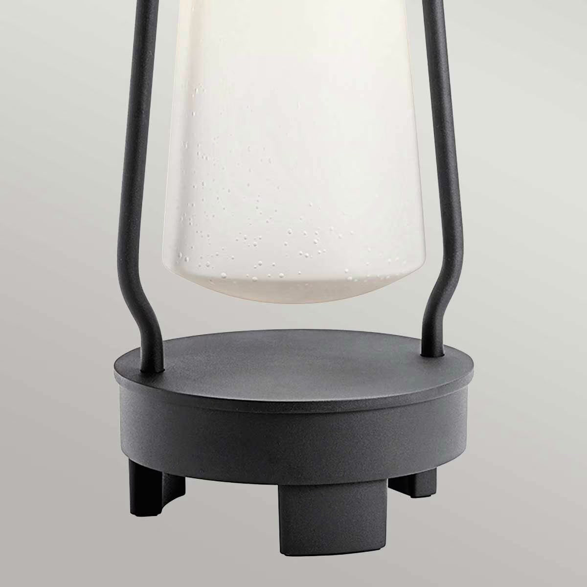 Modern van life lantern with frosted glass shade and black metal base for camper van lighting