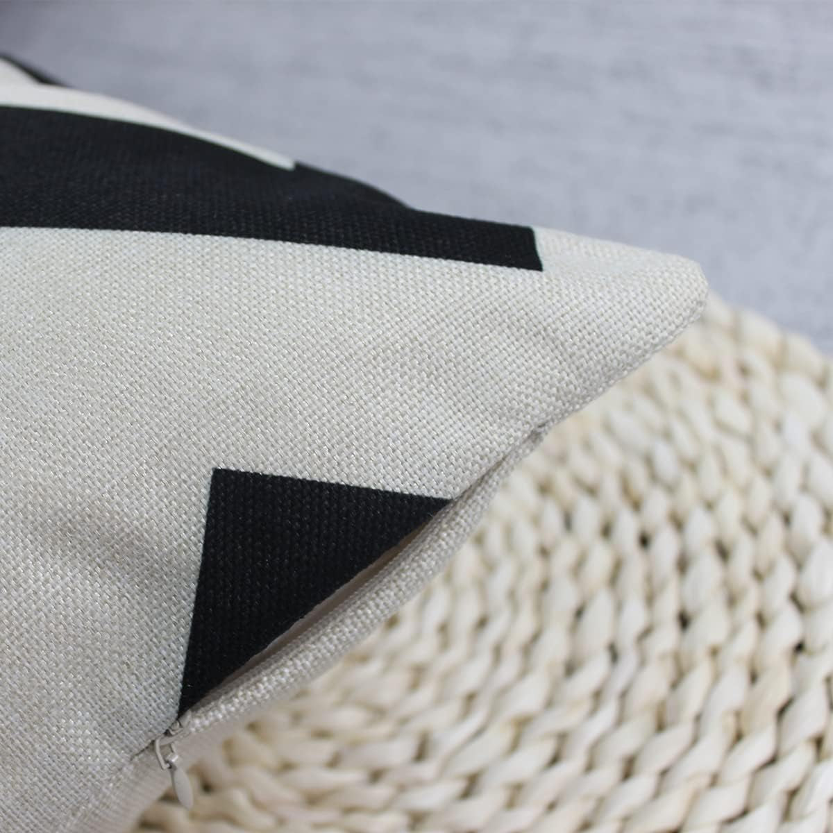 Black & Cream Geometric Cushion Covers – 4 Pack, 50cm – black printed fabric close-up