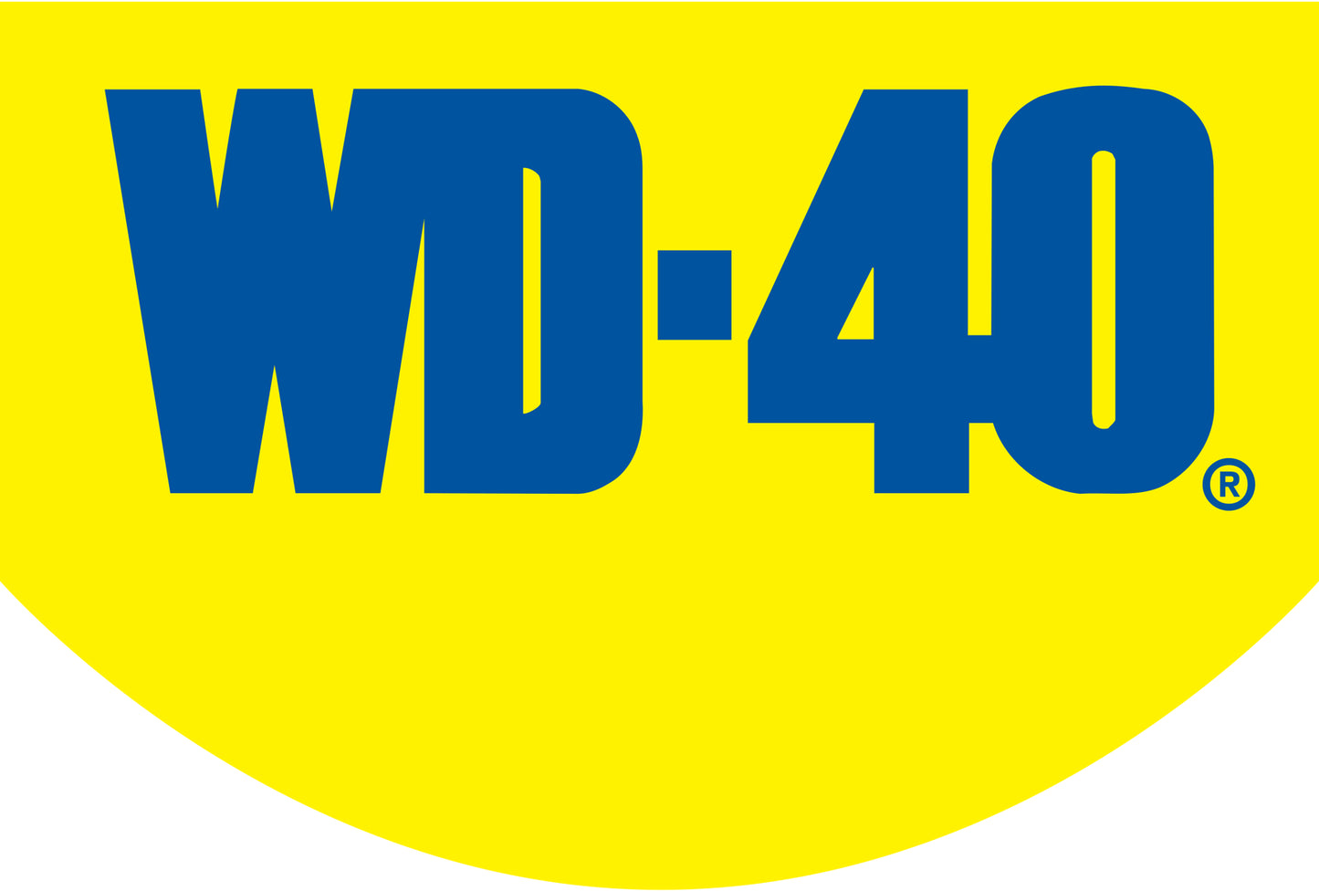WD-40 logo in bold blue text on bright yellow background, essential for van life maintenance and outdoor gear care
