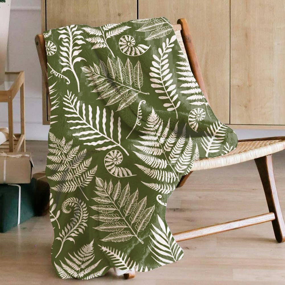 Green Fern Flannel Throw – 150 × 130cm – fern throw on a chair