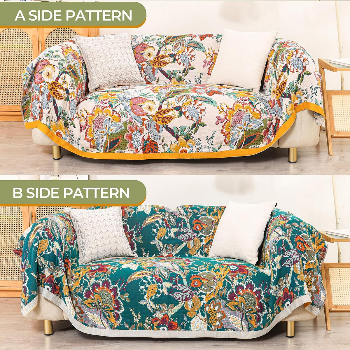 100% Cotton Sofa Throw Blanket,Double-Sided Bedspreads Double Size