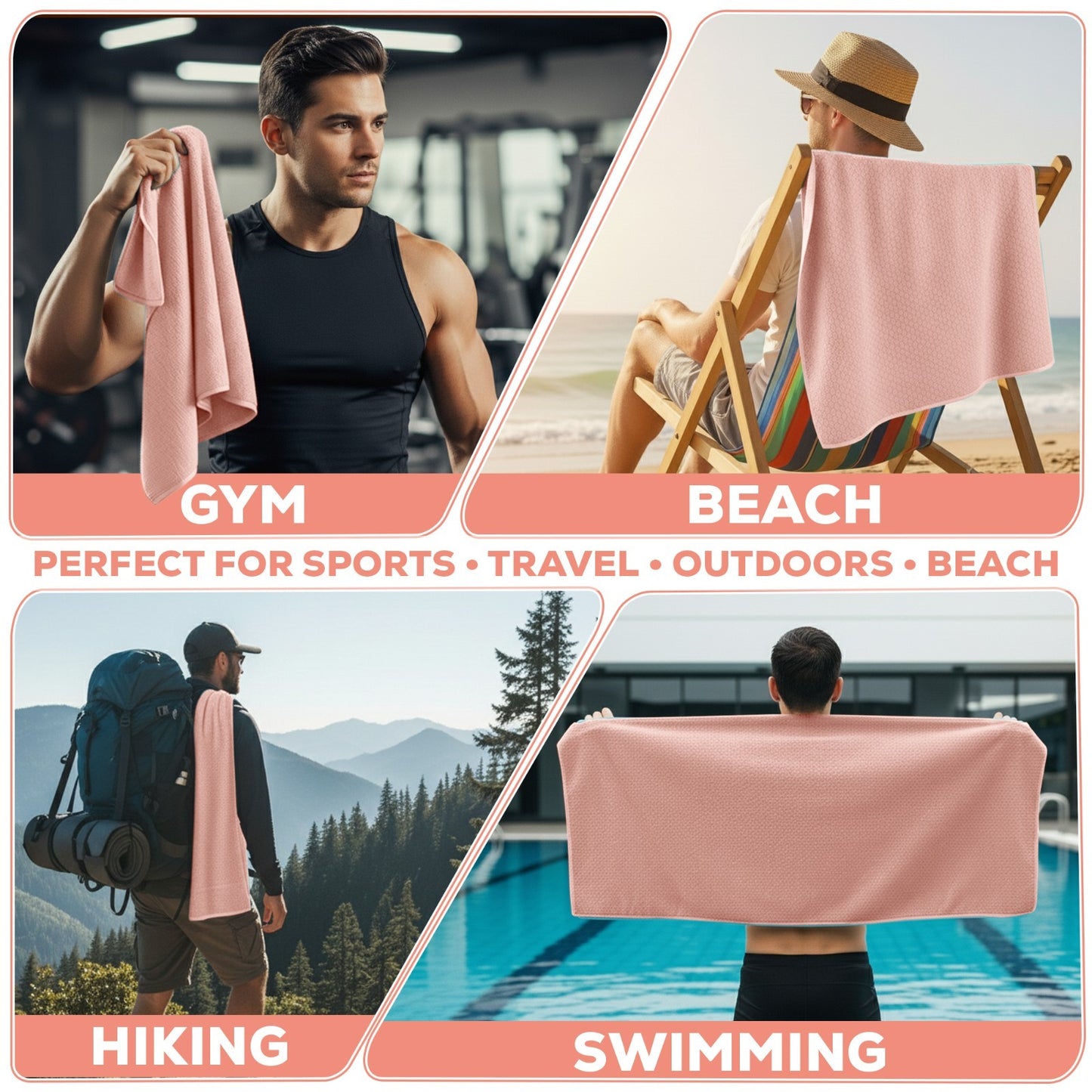 Pink quick-dry towel for gym, beach, hiking & swimming – perfect for van life, travel & outdoor adventures