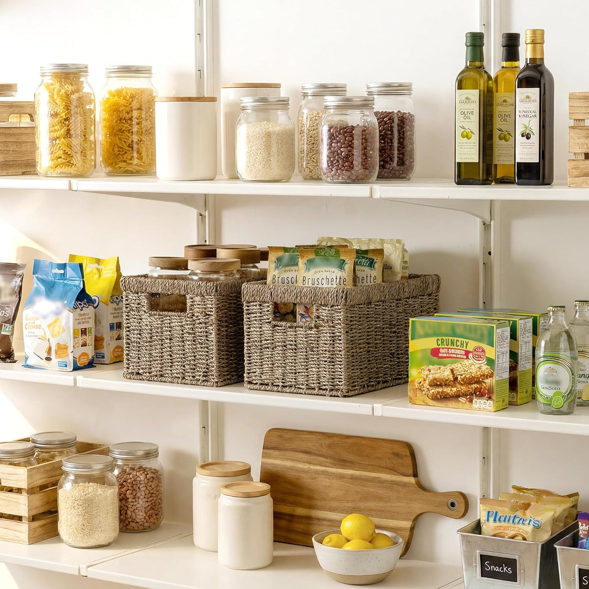 Rectangular Seagrass Shelf Baskets – Set of 2 – baskets organising pantry shelves