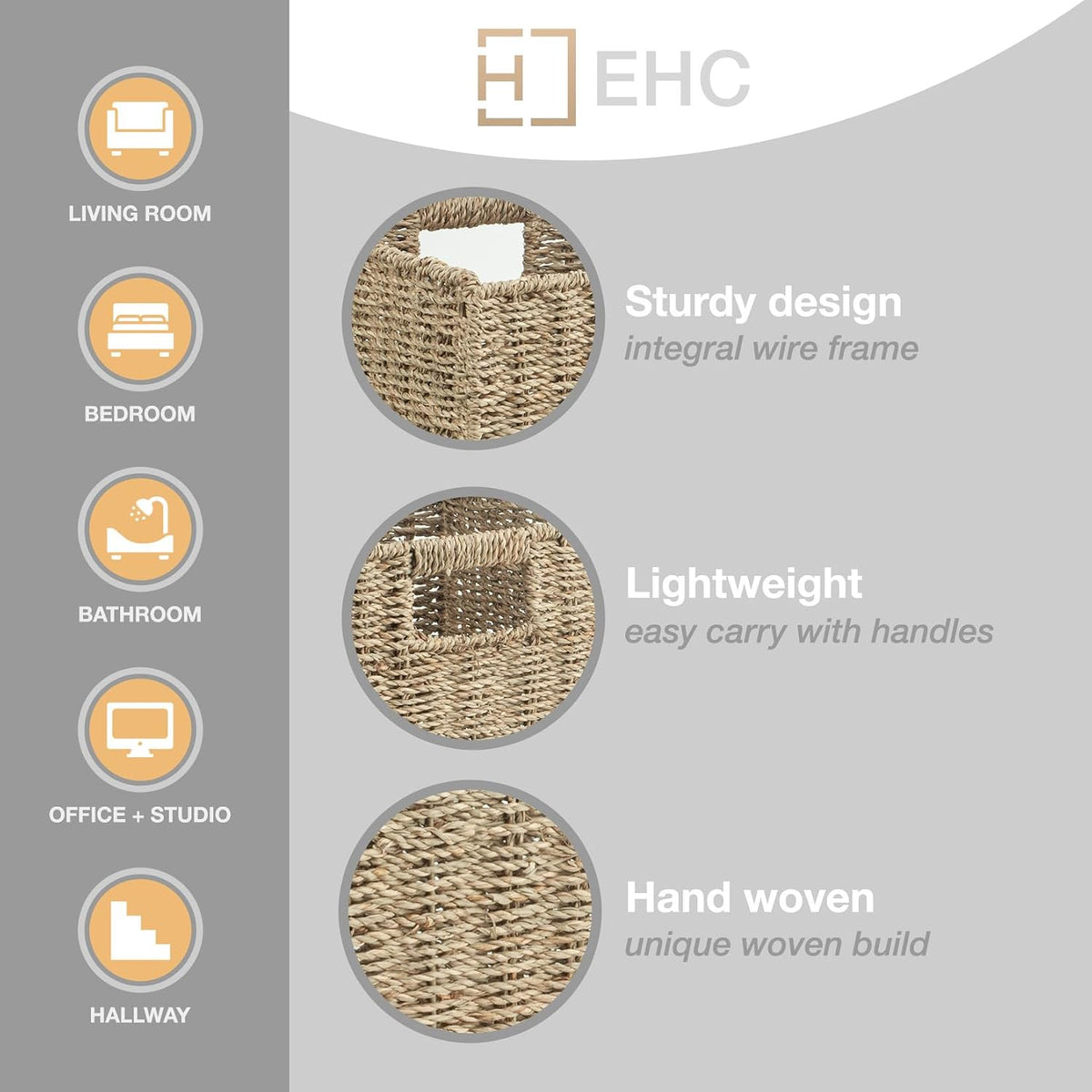 Foldable Seagrass Storage Cubes – Set of 2 – woven structure and handle details