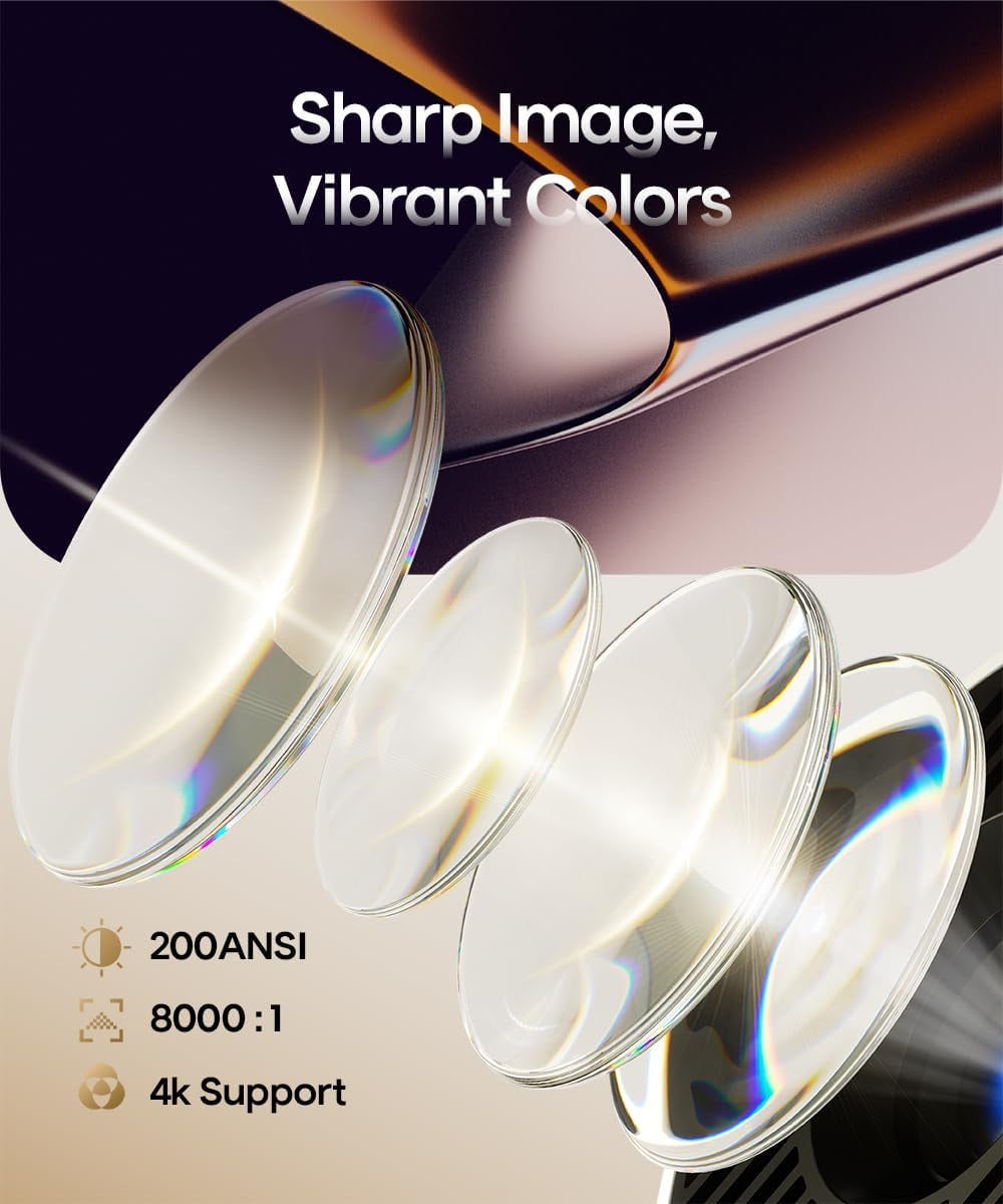 Mini Projector 4K Support, Auto Keystone Smart Portable Projector