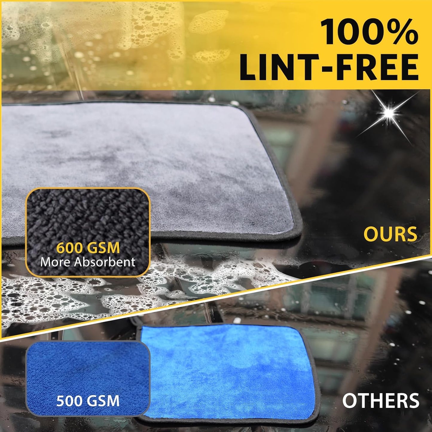 5 Pcs Car Washing Kit with 3X Microfibre Cleaning Cloth and 2Er Microfibre Wash Mitt, Dual-Sided Ultra Soft Drying Towels and Gloves for Car Care, Polishing, 600GSM, 40X30Cm