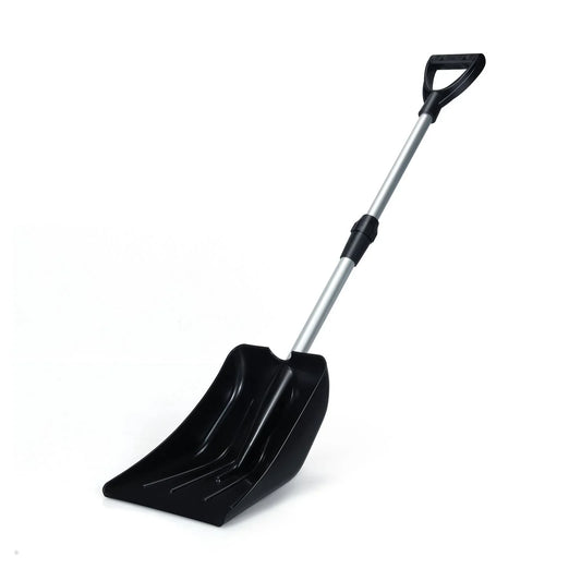 Black snow shovel with aluminum handle for van life and outdoor adventures