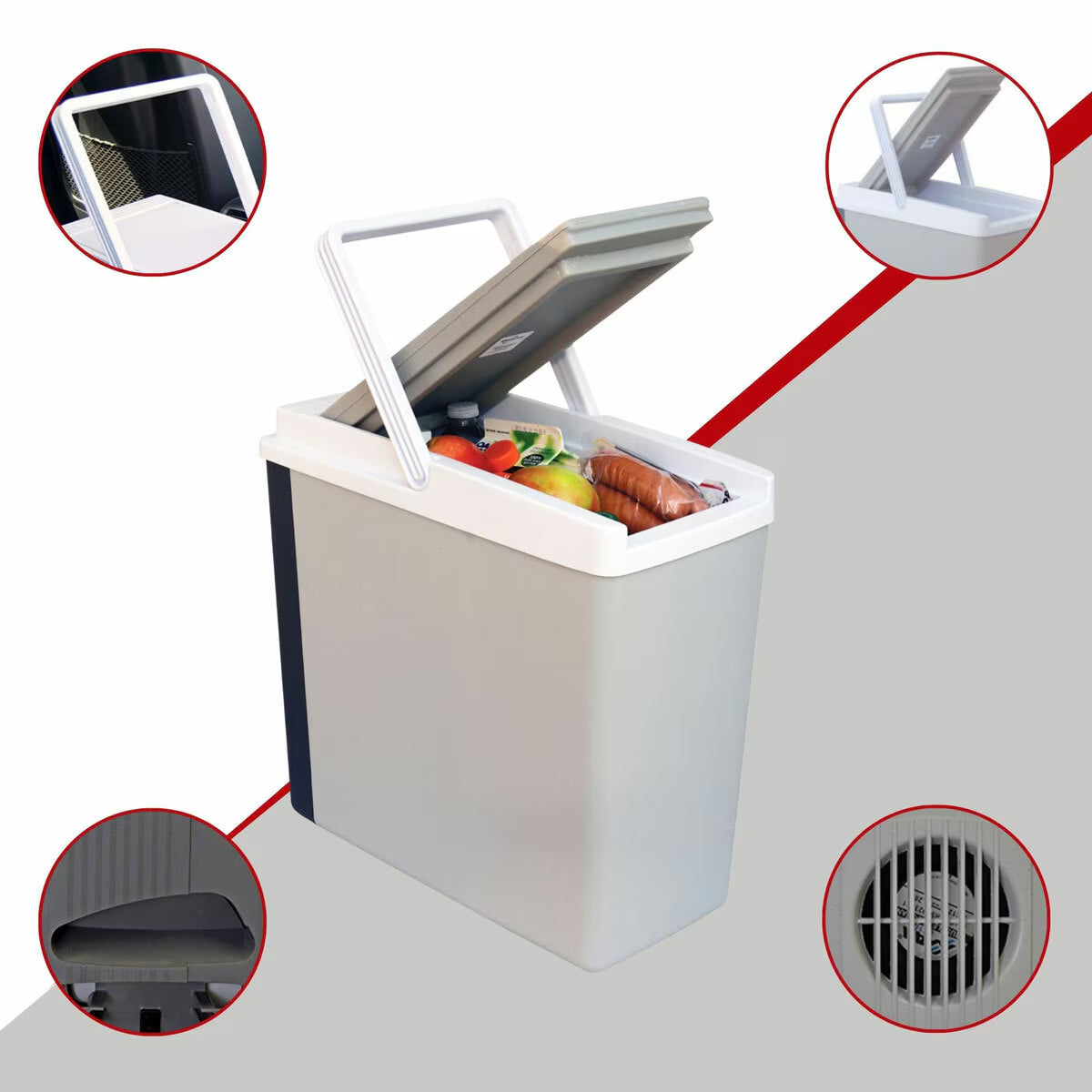 12V Electric Cooler 17L, Cool/Warm Box with Adjustable Strap in Grey