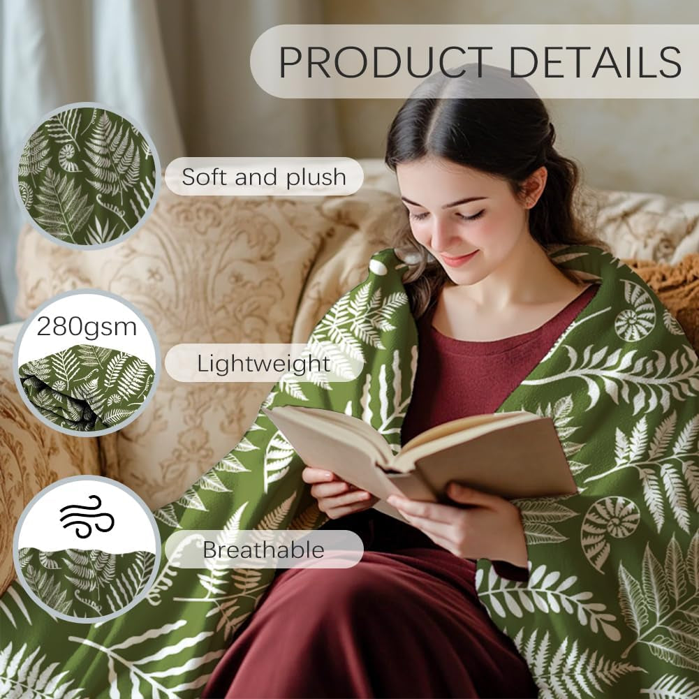 Green Fern Flannel Throw – 150 × 130cm – soft fabric and weight illustration