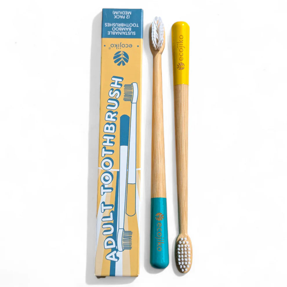 Ecojiko bamboo toothbrushes for van life, sustainable adult toothbrushes with colorful handles