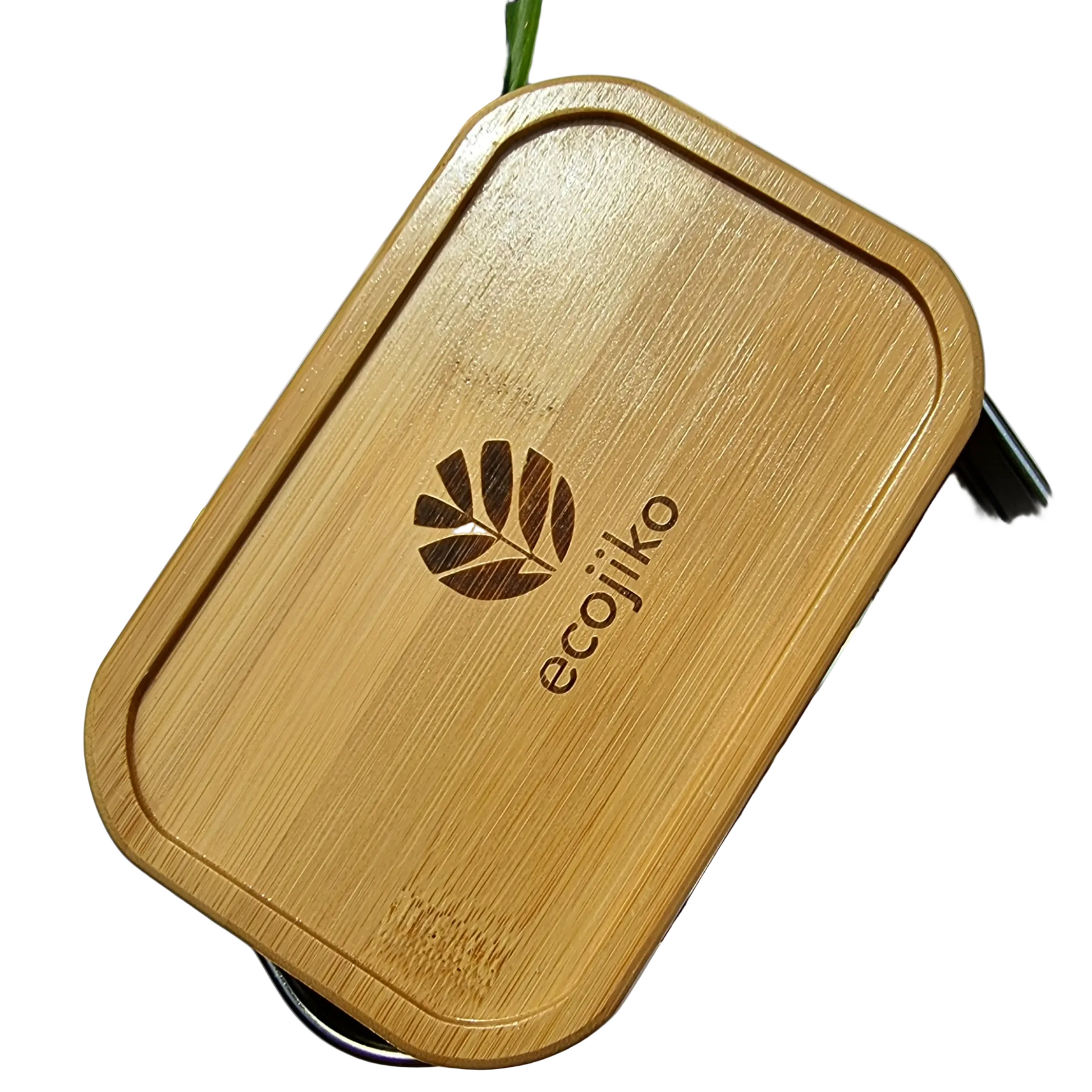 Bamboo van life accessory with ecojiko leaf logo, perfect for camper vans and outdoor adventures