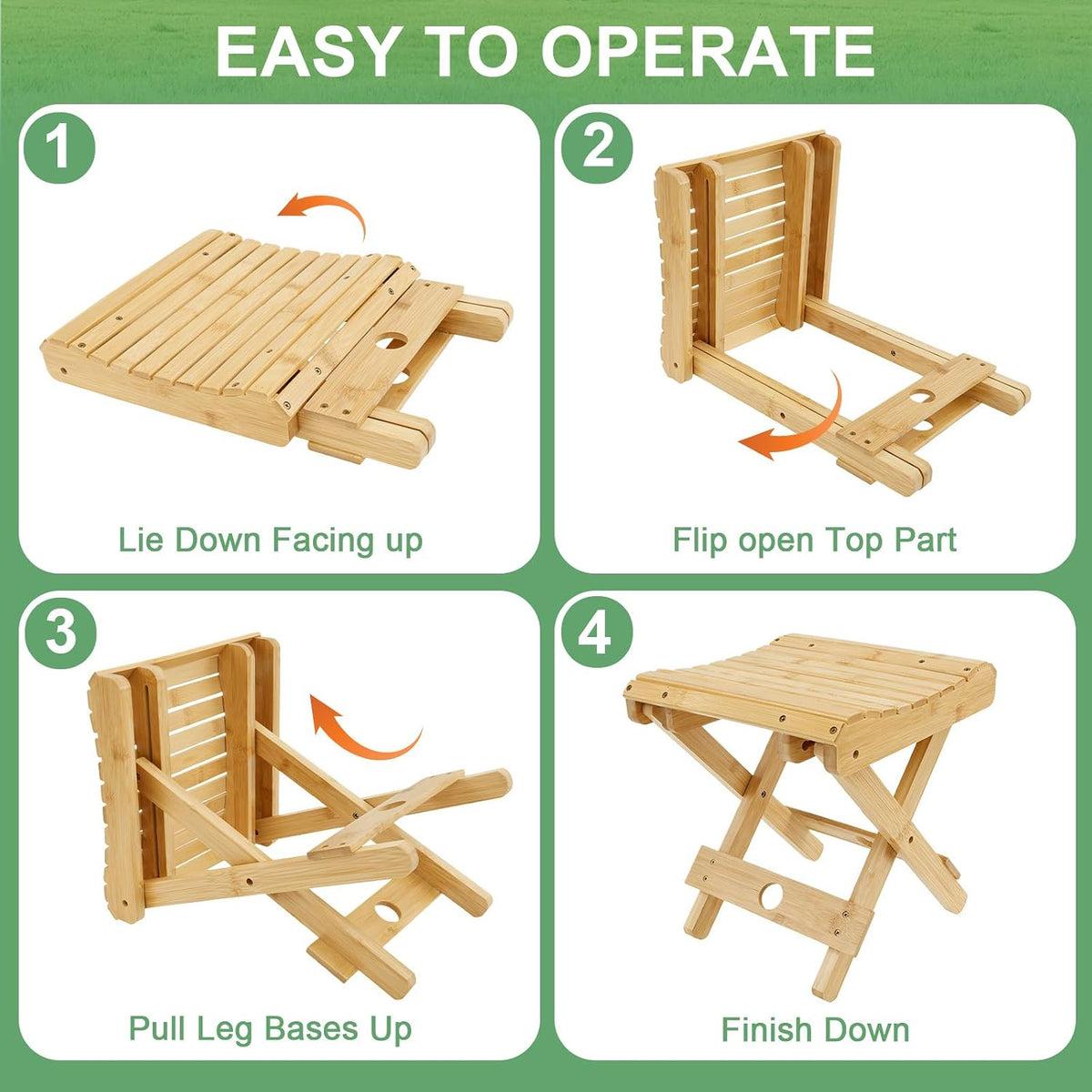 Bamboo Folding Stool,For Portable Sauna Box Arc Shape Design Foldable Sauna Chair Multipurpose Strong Load Bearing Stool for Home Outdoor Camping Fishing Beach