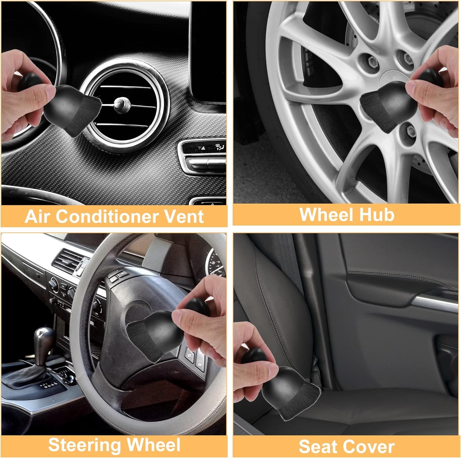 Car cleaning brush for AC vents, wheel hubs, steering wheel, and seat covers — perfect for van life detailing