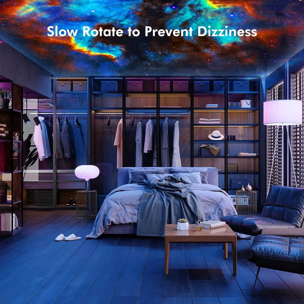 Galaxy projector ceiling light for van life bedroom, slow rotate to prevent dizziness, cozy ambiance