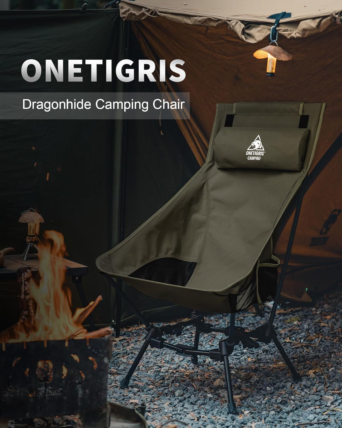 Dragonhide Oversized Camping Chair with Pillow Design, Comfortable Widened Seat Folding, 275 Lbs Capacity