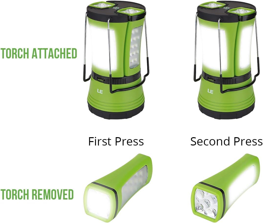 LE 3 in 1 Camping Lantern with 2 Detachable Torches, Rechargeable & Battery