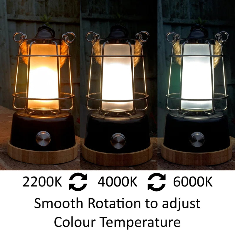 Adjustable color temperature lantern for van life, 2200K to 6000K, with smooth rotation control