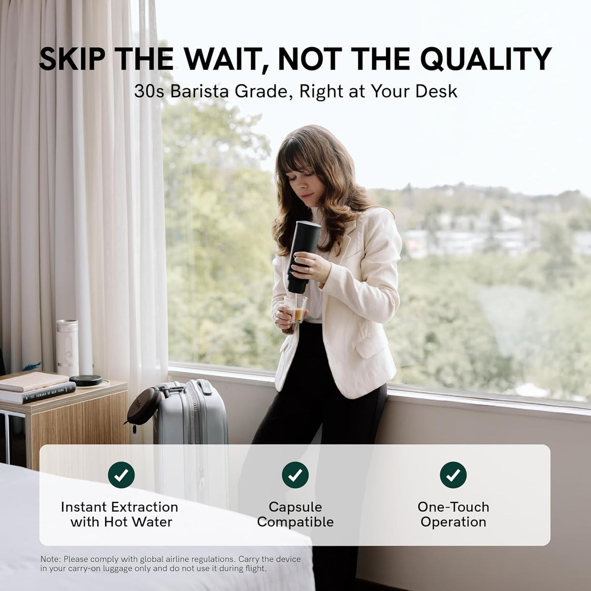 OutIn Nano Portable Espresso Maker – Space Grey – coffee maker used beside a window