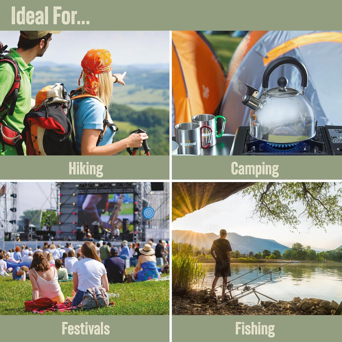 2L Stainless Steel Whistling Camping Kettle – kettle shown in outdoor settings