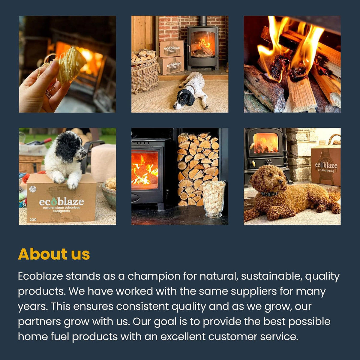 Kiln-Dried Birch Firewood Logs – 50L Hessian Sack – firewood brand and use montage