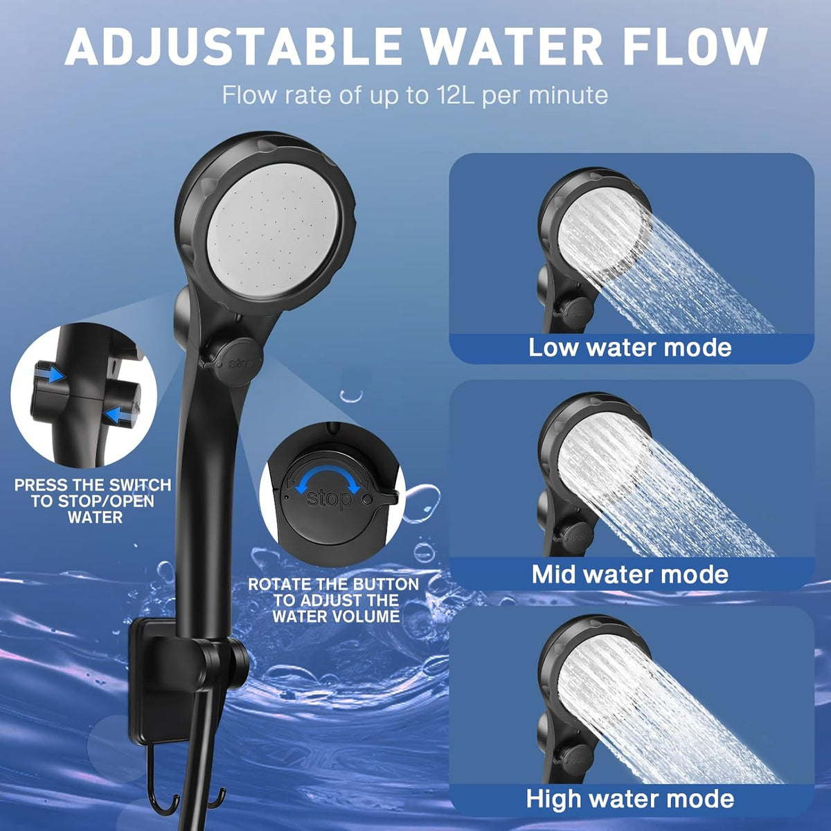 Upgrade Portable Camping Shower, 7800Mah Outdoor Electric Shower Rechargeable Pump with Intelligent Digital Display Temperature Display Shower Head for Camping, Hiking, Traveling